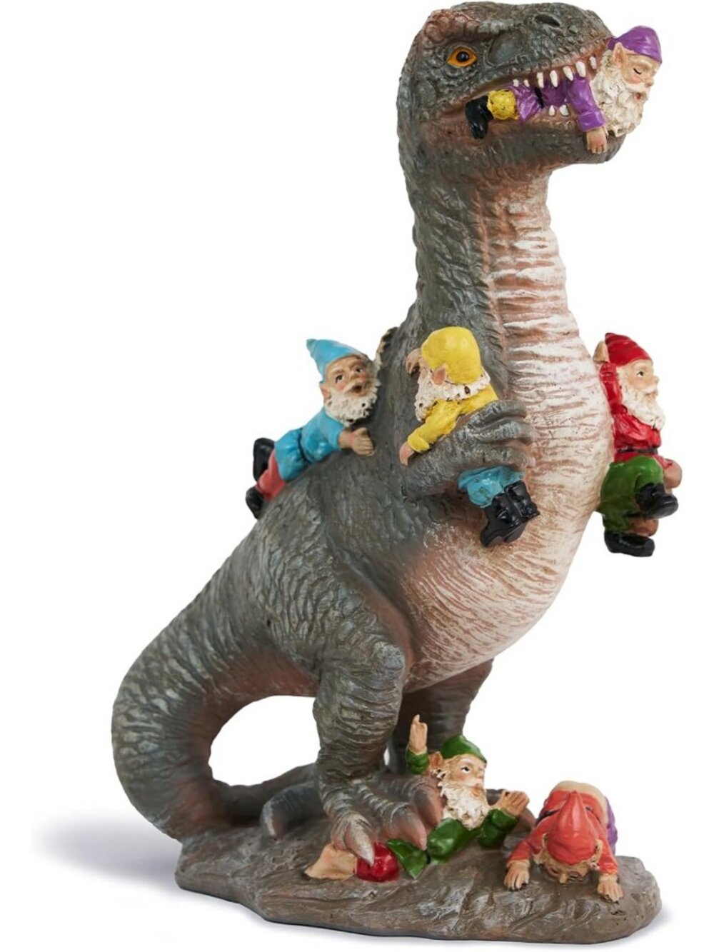 12-Inch Whimsical Dinosaur Gnome Garden Statue - Fun Outdoor Decor
